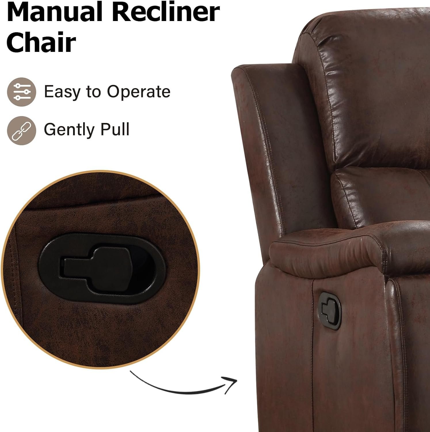 CANMOV Leather Recliner Chair, Classic and Traditional Manual Recliner Chair with Overstuffed Arms and Back, Manual Single Sofa with Concealed Cup Holders,Red Brown - Image 4