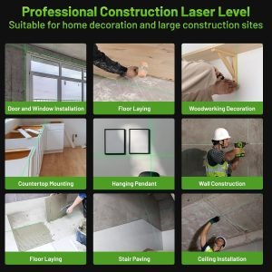 Huepar Laser Level 360 Self Leveling, W04CG Upgraded 4×360° Bluetooth Construction Lazer Leveler Tool with Electric Rotating Base ＆ Large LCD Screen, 4D 16 Lines Green Cross Laser Level