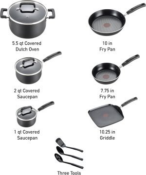 T-fal Signature Nonstick Cookware Set 12 Piece, Oven Broiler Safe 350F, Pots and Pans, Kit...
