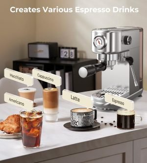 Espresso Machine with Milk Frother, 20 Bar High Pressure Professional Espresso Maker Autom...