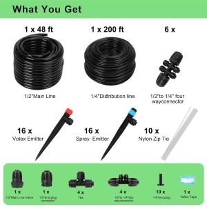 Drip Irrigation System Kit – 2025 New Quick-Connect Automatic Watering & Misting System with 48FT 1/2″ Tubing, Large Coverage & Water-Saving for Greenhouses, Lawns, Gardens, Raised Beds