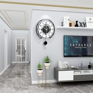 Large Wall Clock for Living Room Decor Modern Silent Pendulum Wall Clock for Home House Kitchen Bedroom Decorative Big Wall Clock Non Ticking Battery Operated Quartz for Indoor Bathroom 17 Inch
