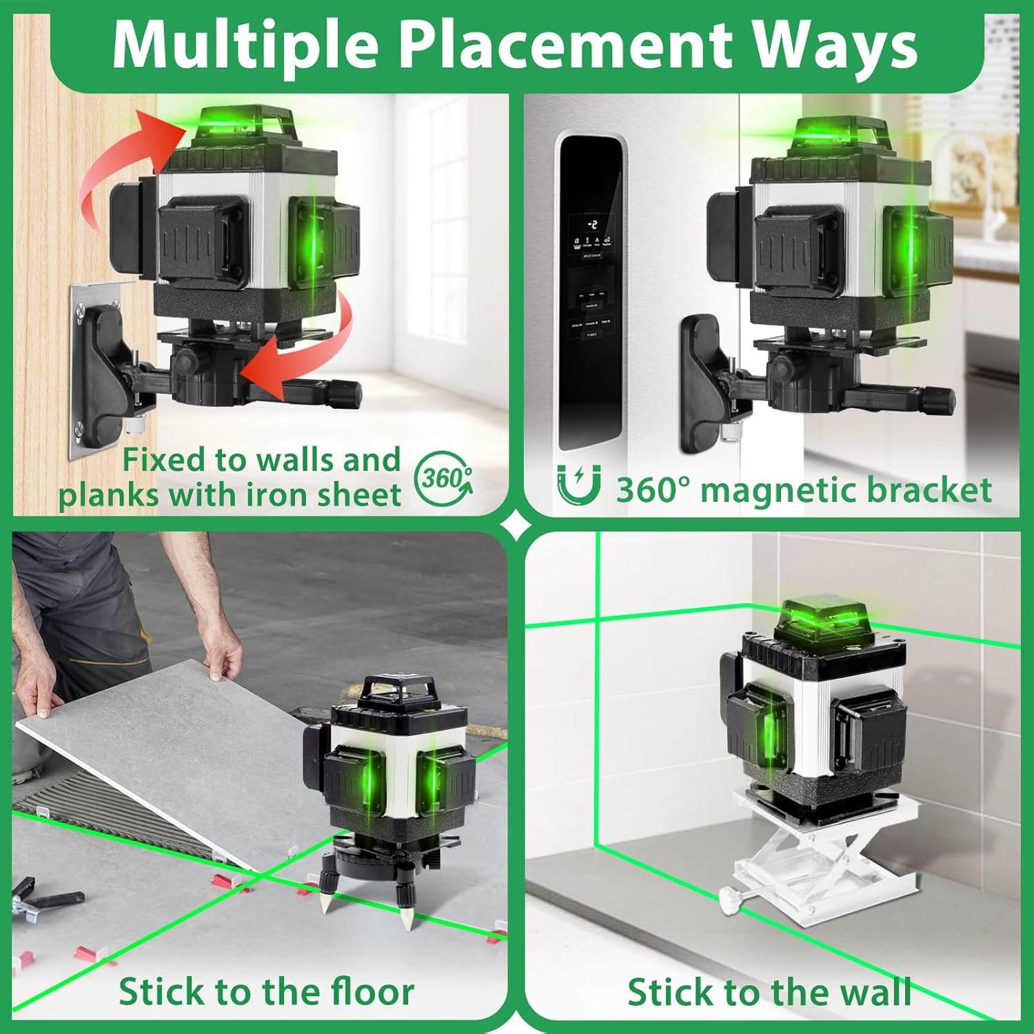 Laser Level, ZPD Laser Level with Tripod, 4 x 360 Self Leveling Laser Measuring Tool Green Lazer Level 16 Line Level Laser 360 Self Leveling for Construction, Home Renovation, Picture Hanging - Image 5