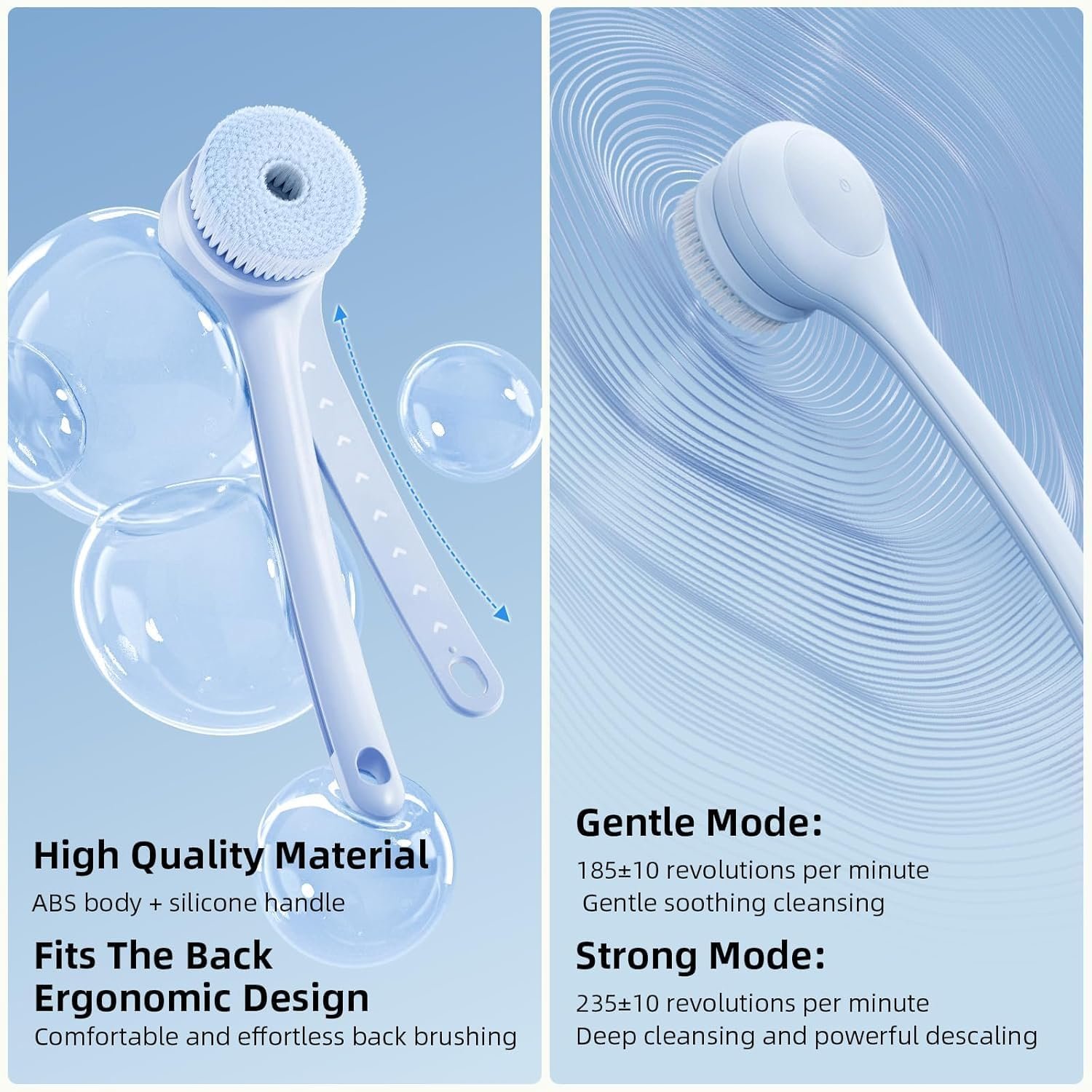 Electric Body Brush Back Scrubber for Shower, Waterproof Long Dual Handle Power Body Scrubber with 3 Heads, Rechargeable Bath Brush & 2 Speeds, for Cleansing, Exfoliating and Massaging Skin - Image 5