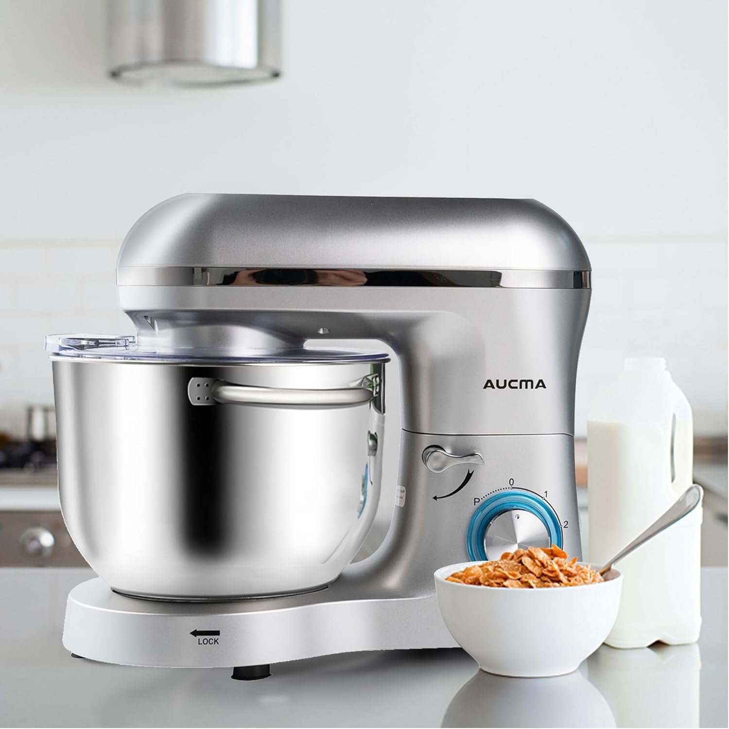 Aucma Stand Mixer,6.5-QT 660W 6-Speed Tilt-Head Food Mixer, Kitchen Electric Mixer with Dough Hook, Wire Whip & Beater (6.5QT, Silver) - Image 6