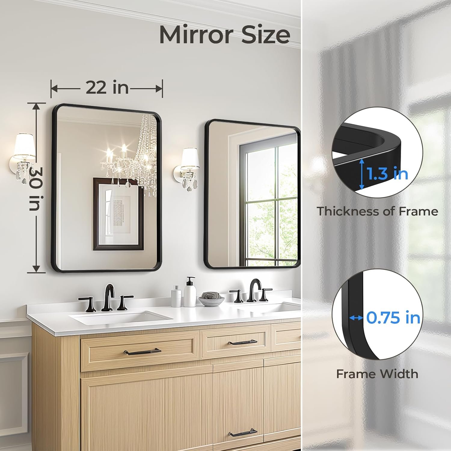 USHOWER 2-Pack Black Bathroom Mirrors Over Sink 22 x 30 Inch, Metal Frame Rectangle Mirror, Modern Farmhouse Vanity Mirror, Wall Mounted for Bedroom, Living Room, Entryway Remodel & Upgrade - Image 6