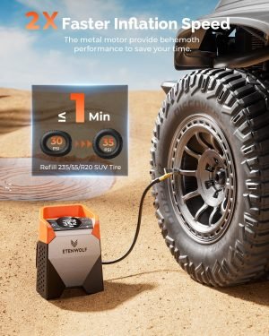 ETENWOLF Zephyr S5 Heavy-Duty Tire Inflator Portable Air Compressor, 160PSI &15600mAh...
