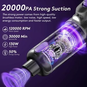 Car Vacuum Portable Cordless, 20000Pa Mini Vacuum Cleaner & Air Duster, 130W Brushles...