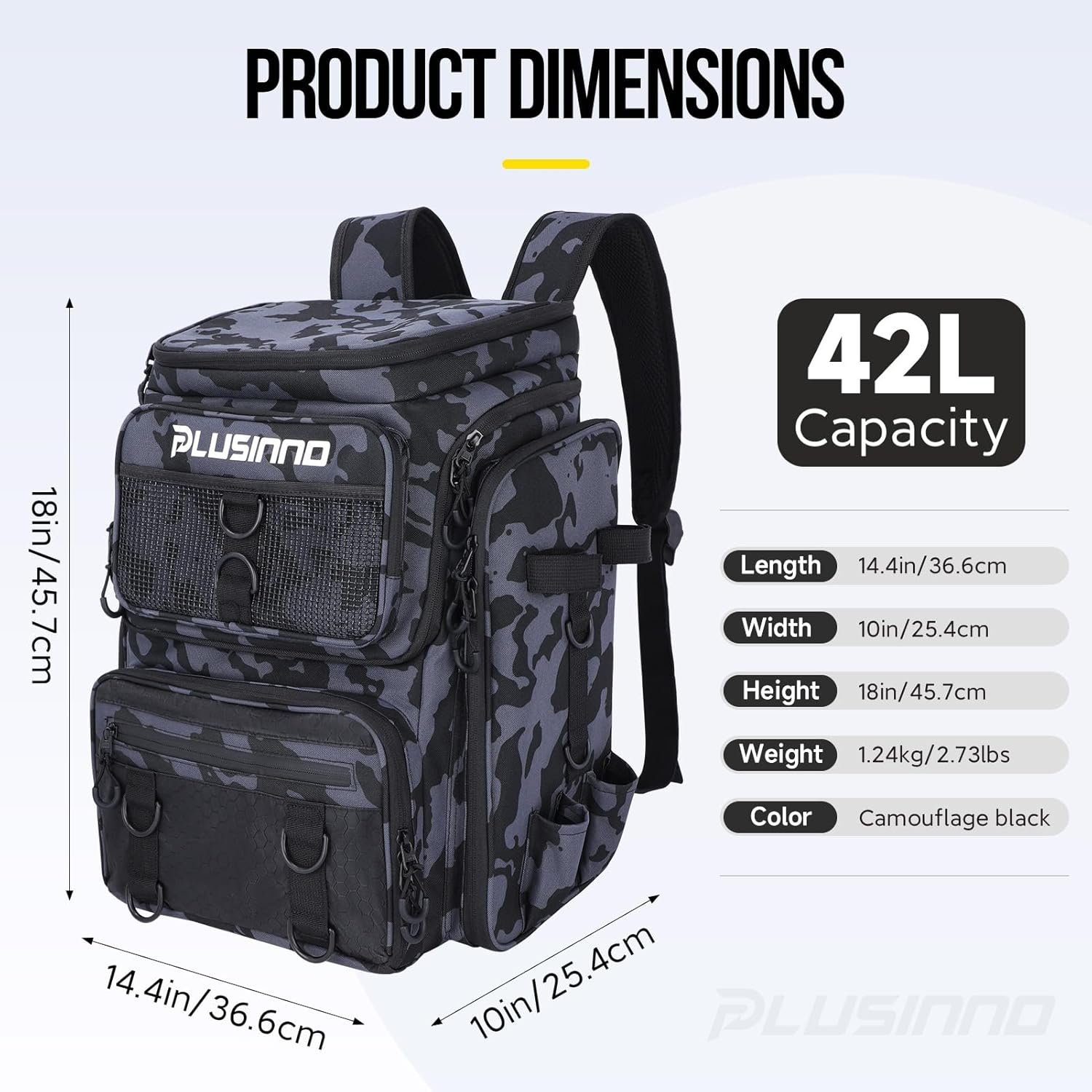 PLUSINNO Fishing Backpack with Rod Holders Tackle Box, 42L Large Water-resistant Fishing Tackle Bag Store Fishing Gear - Image 5
