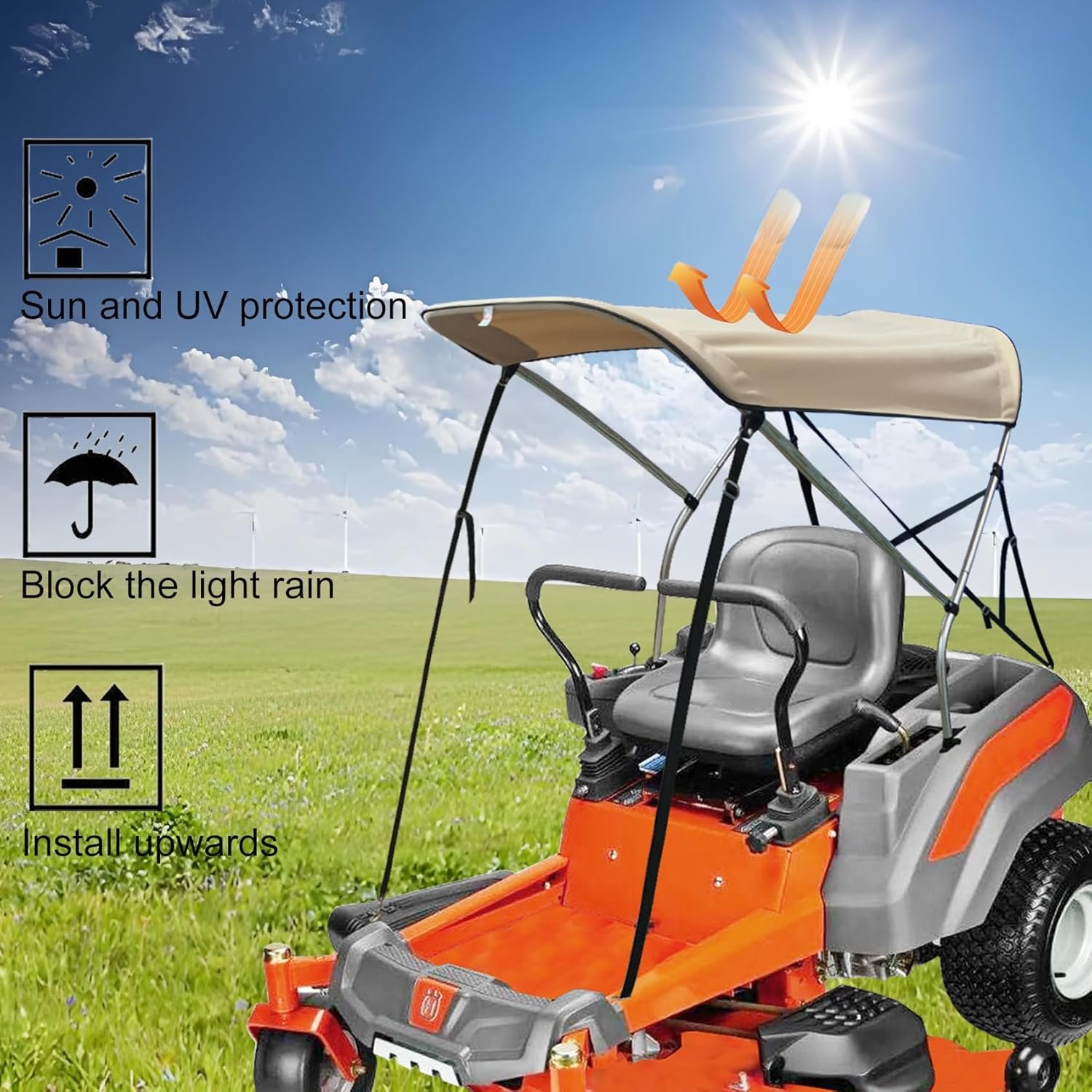 Sun Shade Canopy for Zero Turn Lawn Mower Fits John Deere,Kubota, Bad Boys,Cub Cadet,Troy Bilt and Other Brands,Foldable with UV Protection,Reduce Heat and Glare - Image 2
