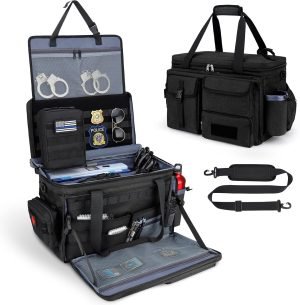 Patrol Bag Law Enforcement Police Gear Bag, Car Front Seat Organizer Tactical Officer Duty Bags, Police Car Accessories for Passenger Seat, Multiple Compartment Molle Webbing Removable Shoulder Strap