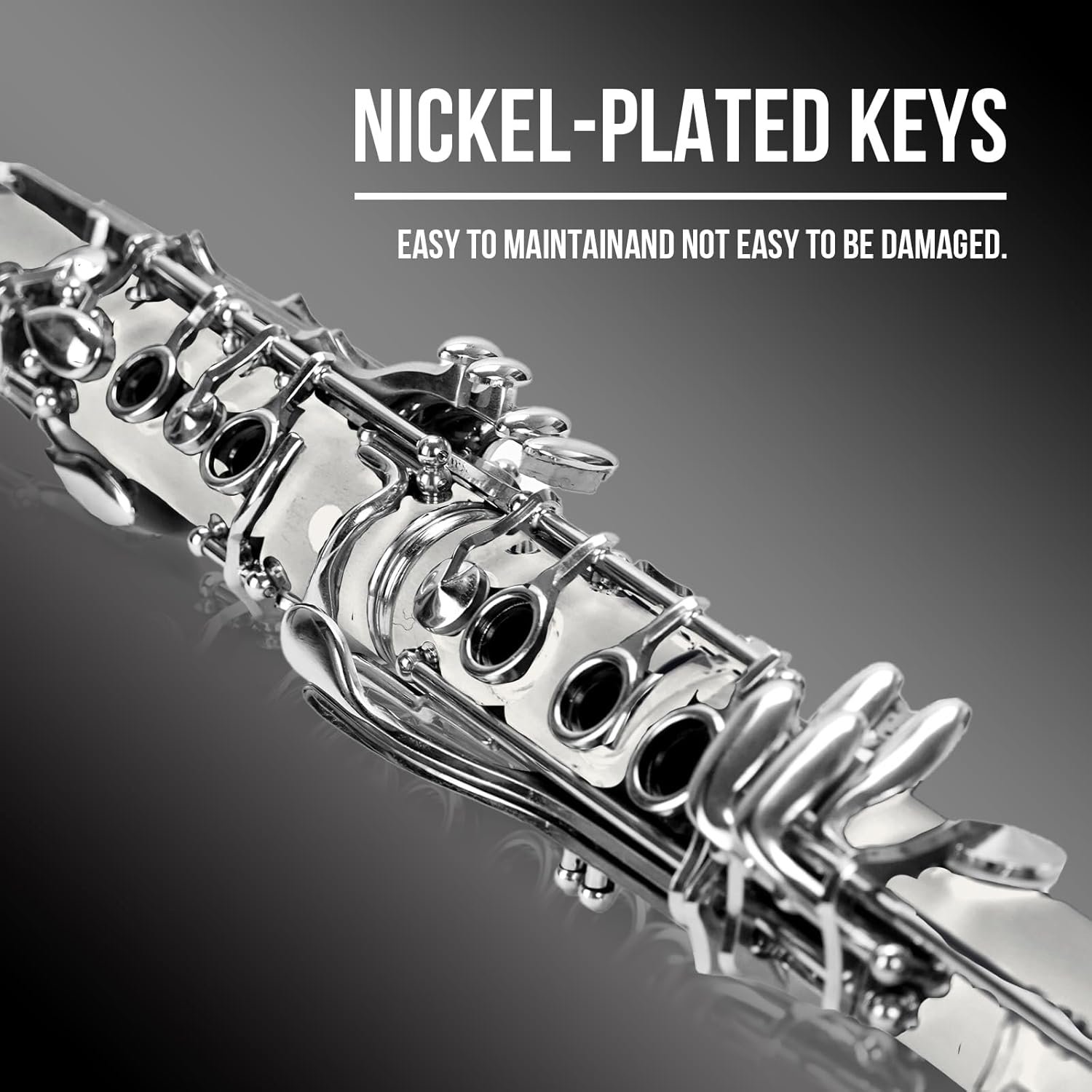 Soulmate Clarinet for Beginner Student Adults 17 Nickel-plated Keys Bb Flat with 2 Barrels 10 Reeds Hard Case and Clarinet Cleaning Kit, Woodwind Band & Orchestra Musical Instruments, White - Image 3