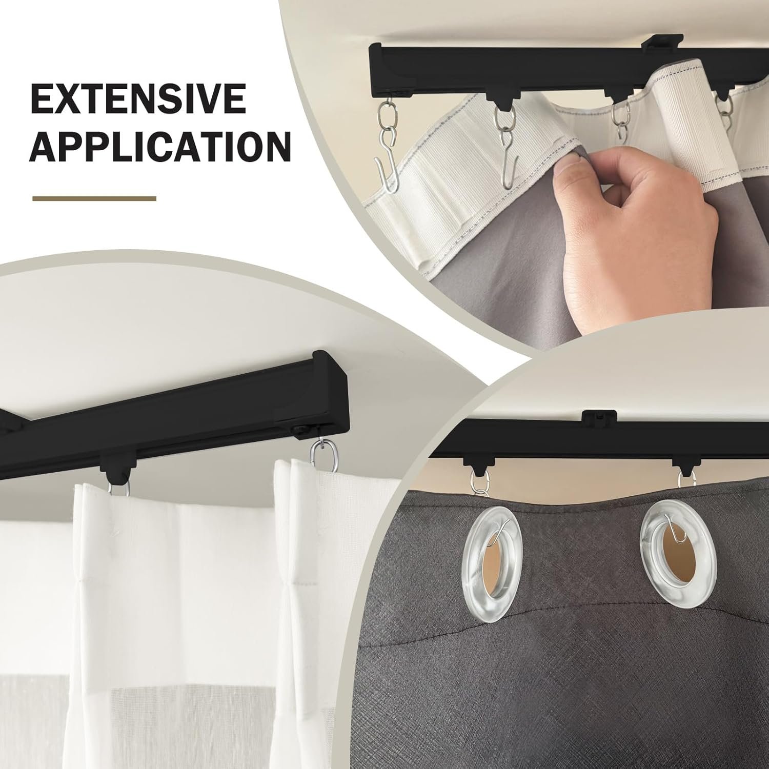 Ceiling Curtain Track, Curtain Track Ceiling Mount, Room Divider Curtain Rod or Wall with Rolling Hooks, Ceiling Shower Curtain Tracks Perfect for Privacy in Open Rooms,3-9ft Black. - Image 5