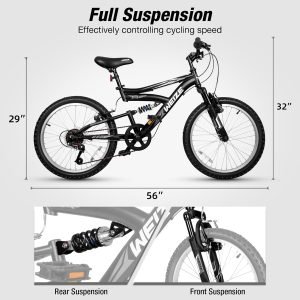 WEIZE Kids Mountain Bike, 20 24 inch Kids’ Bicycles for 6-14 Years Old Boys Girls with Dual Full Suspension, 6 Speeds Drivetrain, High-Carbon Steel Frame, Ideal for Young Riders and Adventurers