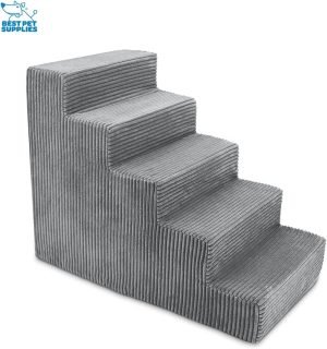 Best Pet Supplies Dog Stairs for Small Dogs & Cats, Foam Pet Steps Portable Ramp for Couch Sofa and High Bed Non-Slip Balanced Indoor Step Support, Paw Safe No Assembly – Gray, 5-Step
