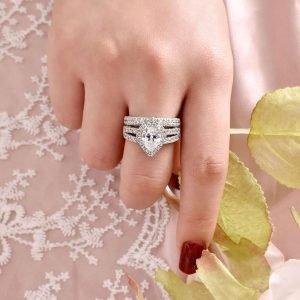 Wuziwen Pear Wedding Engagement Ring Set for Women 925 Sterling Silver Cubic Zirconia