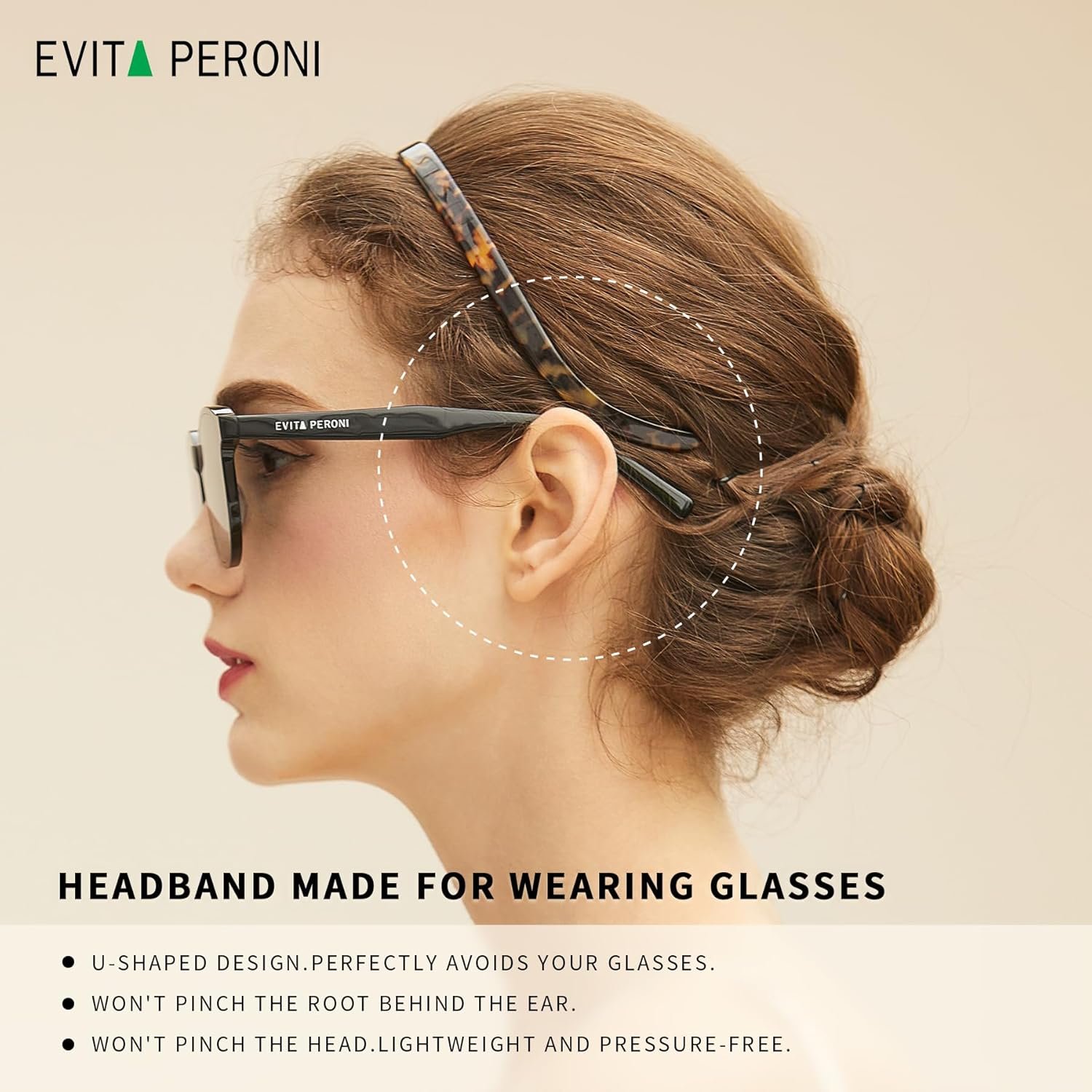 EVITA PERONI Hairband Designed for Eyewear, 3PCS - Basic Color - Tortoise & Amber & Black, Acetate, Fashion Thin Non-Slip Hair Accessories for Women Securing Hair - Image 3