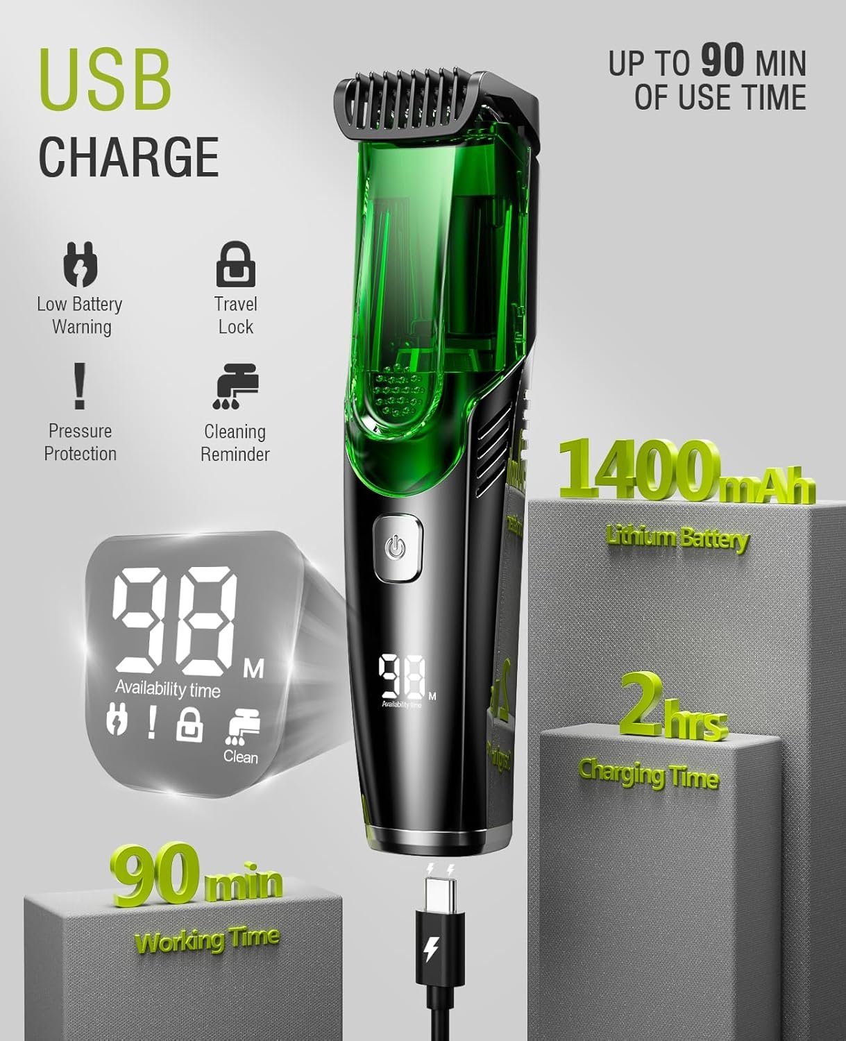 SHPAVVER Beard Trimmer for Men: Vacuum Mustache Trimmer for Less Mess -IPX7 Waterproof- Rechargeable Electric Beard Cutting Kit with Adjustable Length Comb-Built-in Vacuum for Sideburns/Stubble - Image 2