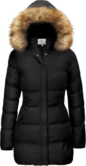 WenVen Women’s Winter Thicken Puffer Coat Warm Jacket with Faux Fur Removable Hood