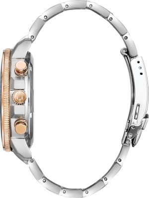 Bulova Men’s Marine Star Series C Two-Tone Rose Gold Stainless Steel 6-Hand Chronograph Quartz Watch, Blue Dial Style: 98B301