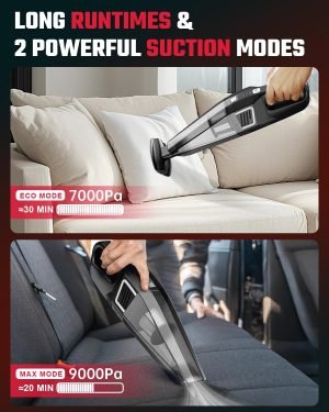Handheld Vacuum Cordless, 9000PA Strong Suction, 2 Suction Modes, Fast Type-C Charging, Li...