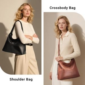 Genuine Leather Hobo Bags for Women Crossbody Purses Work Tote Bag Designer Shoulder Handbags with 2 Straps