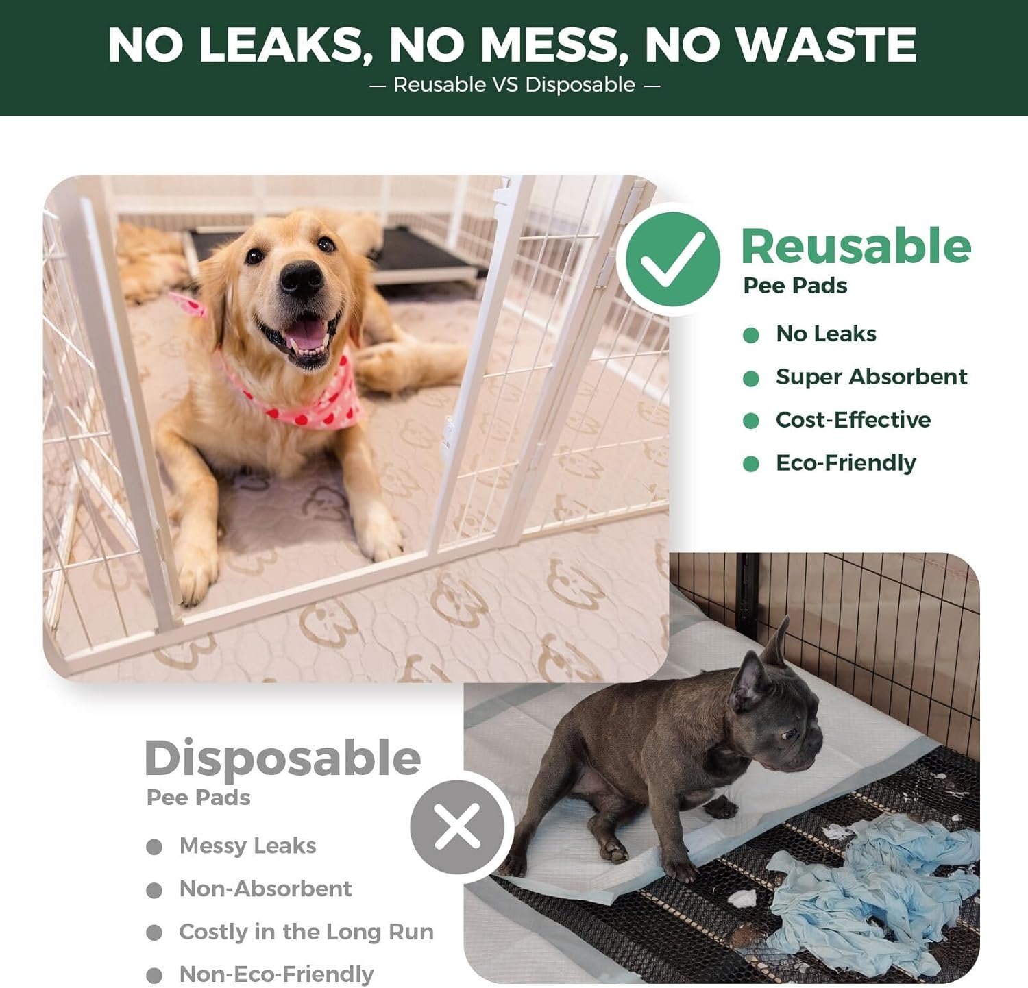 FXW Washable Pee Pads for Dogs, Puppy Pads with Super Absorbent, Specifically Designed for FXW Rollick/Homeplus 24inch 8 Panels Dog Playpen, 63" Square, Khaki, 2 Packs - Image 4