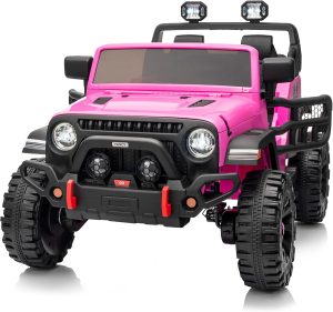 2 Seater Ride on Toy Car for Kids, 24V 4×4 Ride-on Truck Kids Electric Car w/Remote Control, 4x200W Motors – Hot Pink