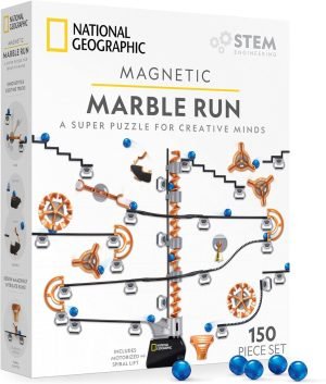 National Geographic Magnetic Marble Run – 150-Piece STEM Building Set for Kids & Adults with Magnetic Track & Trick Pieces & Marbles for Building A Marble Maze, STEM Project (Amazon Exclusive)