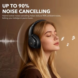 1Mii Y8+ Noise Cancelling Headphones Bluetooth, Wireless LDAC Hi-Res Audio, Custom EQ via App, 75H Playtime, Comfort Fit, Over Ear Headphones Foldable for Airplane Travel Home Office Black