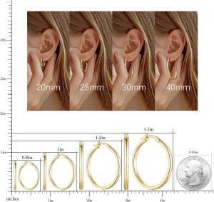 14K Gold Hoop Earrings for Women 14K Gold Earrings for Women Lightweight Gold Hoop Earring...