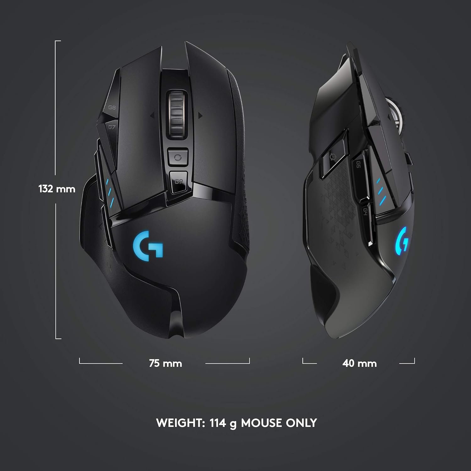 Logitech G502 Lightspeed Wireless Gaming Mouse with Hero 25K Sensor, PowerPlay Compatible, Tunable Weights and Lightsync RGB - Black - Image 10