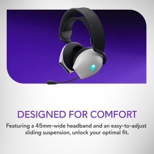 Alienware Tri-Mode Wireless Gaming Headset AW725H – Wired/Wireless, Bluetooth 5.3, Audio Output – 20 Hz, Mini-Phone (3.5mm), Battery Talk Time Up to 55 Hrs (Bluetooth), Lunar Light