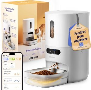 Automatic Cat Feeder, WiFi Smart Scale Tracks Pet’s Food Intake, App Control, 3.6L Timed Food Dispenser for Cats and Dogs, Up to 10 Meals Per Day, Stainless Steel Bowl, Dual Power Supply