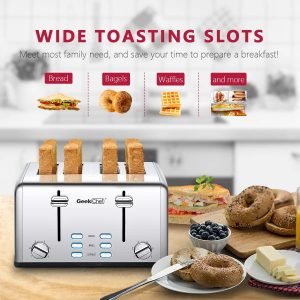 Toaster 4 Slice, Geek Chef Stainless Steel Toaster with Extra Wide Slots，4 Slot Toaster ...