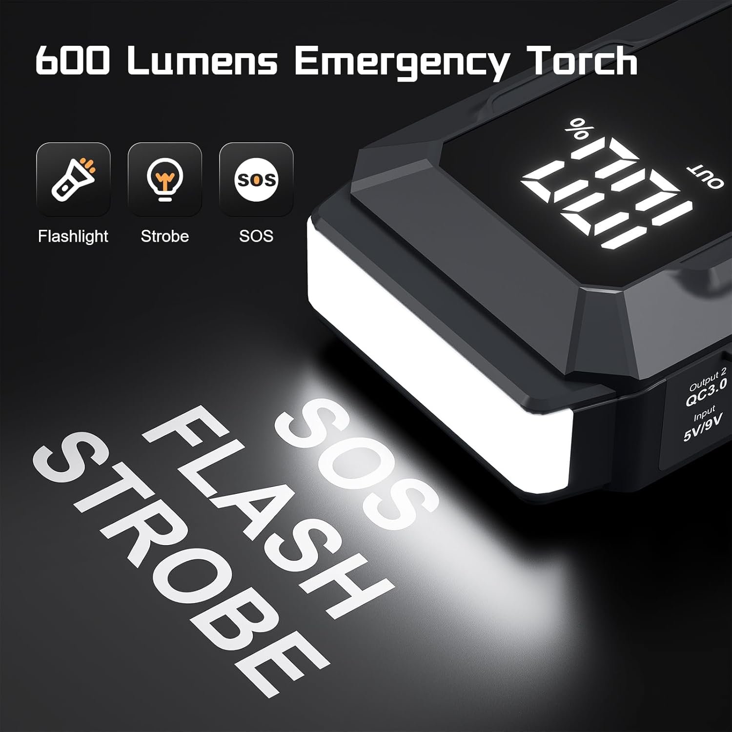 5000A Jump Starter Povasee A40 Car BatteryJump Starter, 12V Jump Box for Car Up to All Gas or 10L Diesel Engine Battery Jumper Starter Portable with 3" LCD Display Power Bank/Dual Output/LED Light - Image 6