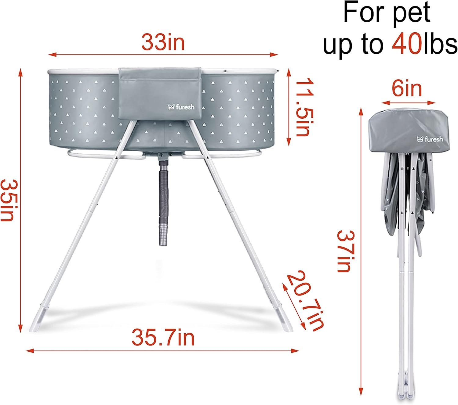 Furesh Little Dipper Dog Bath Tub and Wash Station for Bathing Shower and Grooming, Elevated Foldable and Portable, Indoor and Outdoor, for Small and Medium Size Dogs, Cats and Other Pet (Gray) - Image 4