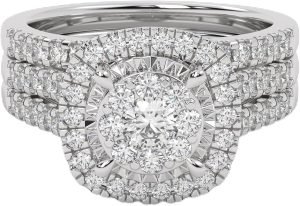 AFFY Bridal Set Rings For Women, 1.00 Carat (ctw) Lab Grown Diamond Halo Wedding Engagement Ring Set In 14K Gold Over Sterling Silver, 10K Or 14K Solid Gold Jewelry Gifts For Her