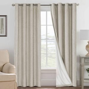 H.VERSAILTEX 100% Blackout Curtains for Bedroom Thermal Insulated Linen Textured Curtains Heat and Full Light Blocking Drapes Living Room Curtains 2 Panel Sets, Cobblestone, 52×108 Inch
