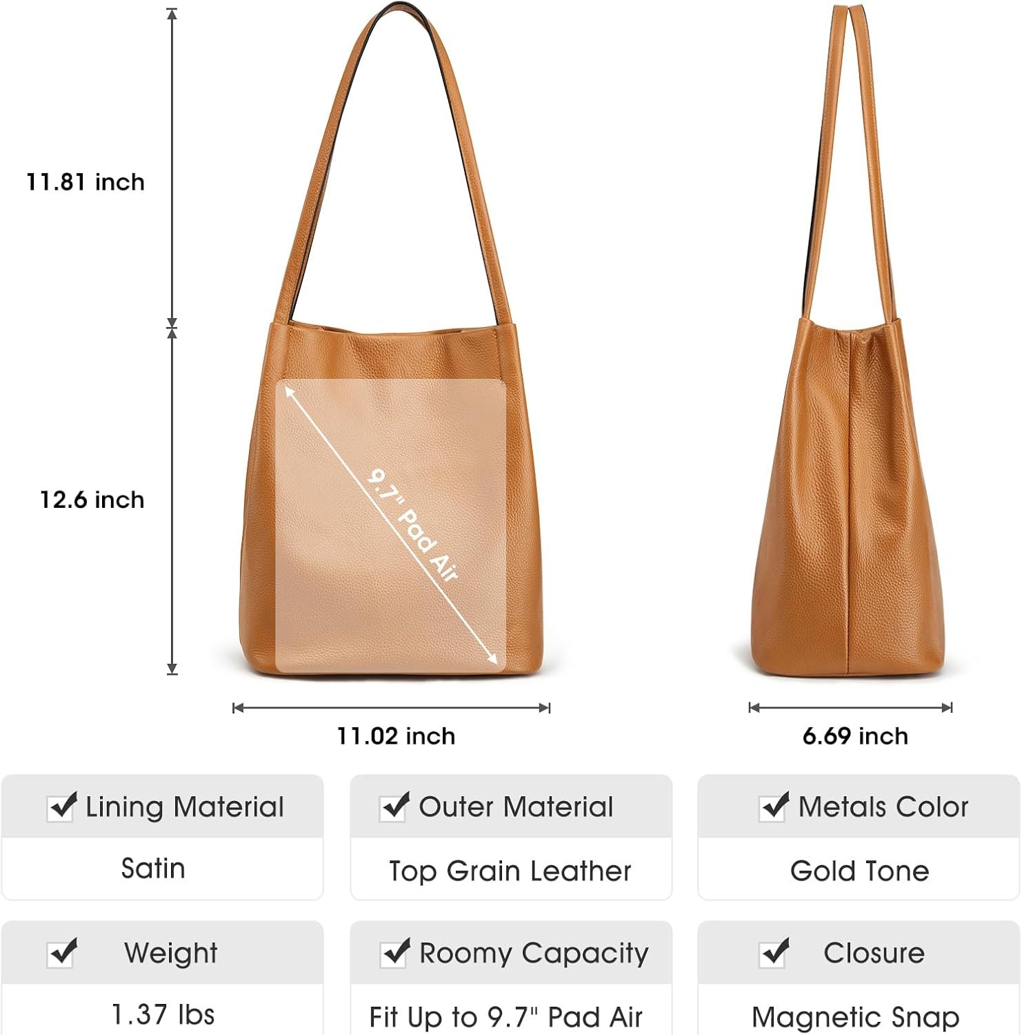 Kattee Women Soft Genuine Leather Totes Shoulder Bag Purses and Handbags with Top Magnetic Snap Closure - Image 3