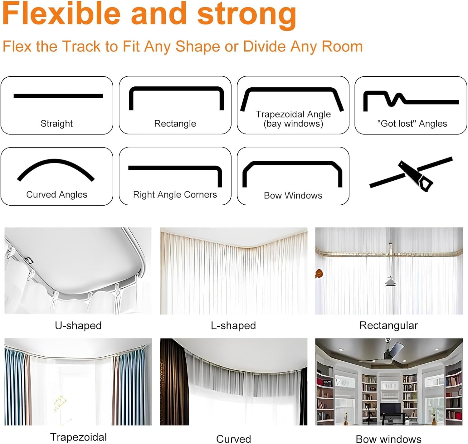 Room Divider Curtains Flexible Ceiling Tracks Set Curtain Track Ceiling Mount Blackout Curtain for Living Room Bedroom Ceiling Curtain Rod Privacy Dividers Panels W100 x H84 Black Drape & Black Rail - Image 5