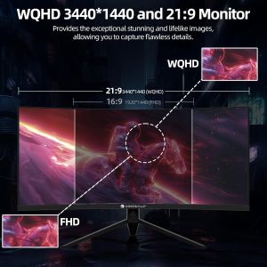34 Inch Curved Gaming Monitor 4K, (3440×1440) 165Hz Ultrawide Computer Monitor, AMD FreeSync, 1500R, HDR, 125% sRGB, DCI-P3 92%, HDMI/DP and Built-in Speaker, VESA 100 x 100mm