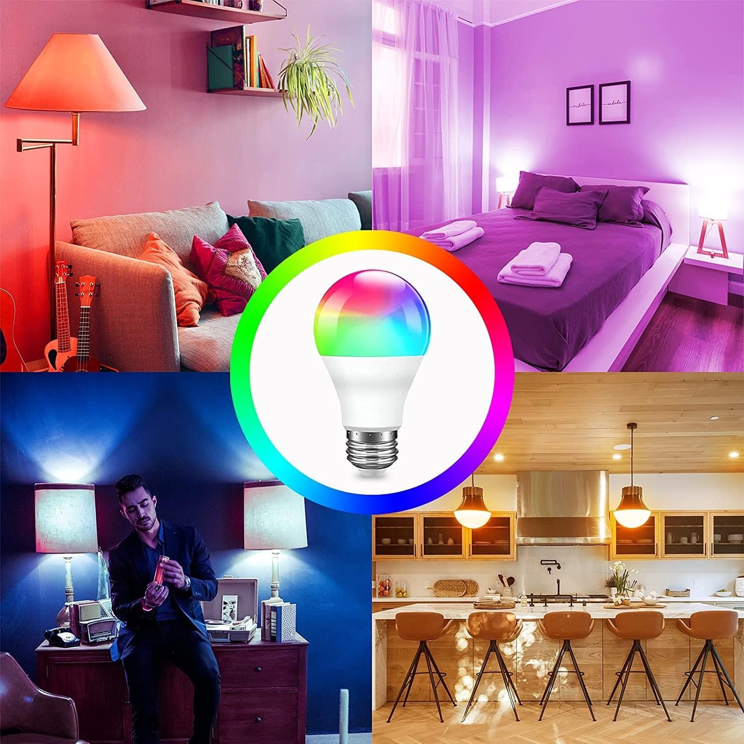 phopollo Smart Light Bulbs, RGBCW WiFi Multicolor Led Light Bulbs Compatible with Alexa & Google Home Assistant, A19 E26 9W 60W Equivalent 800Lumen, App Control, No Hub Required, 12 Pack - Image 5