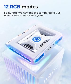 llano V10 Gaming Laptop Cooler, RGB Laptop Cooling Pad Stand with Powerful 4.72 Inch External Turbo Cooling Fan, Fast Cooling Computer 13-17.3inch, 3 Adjustable Stand, 4-Port USB C&A (White)