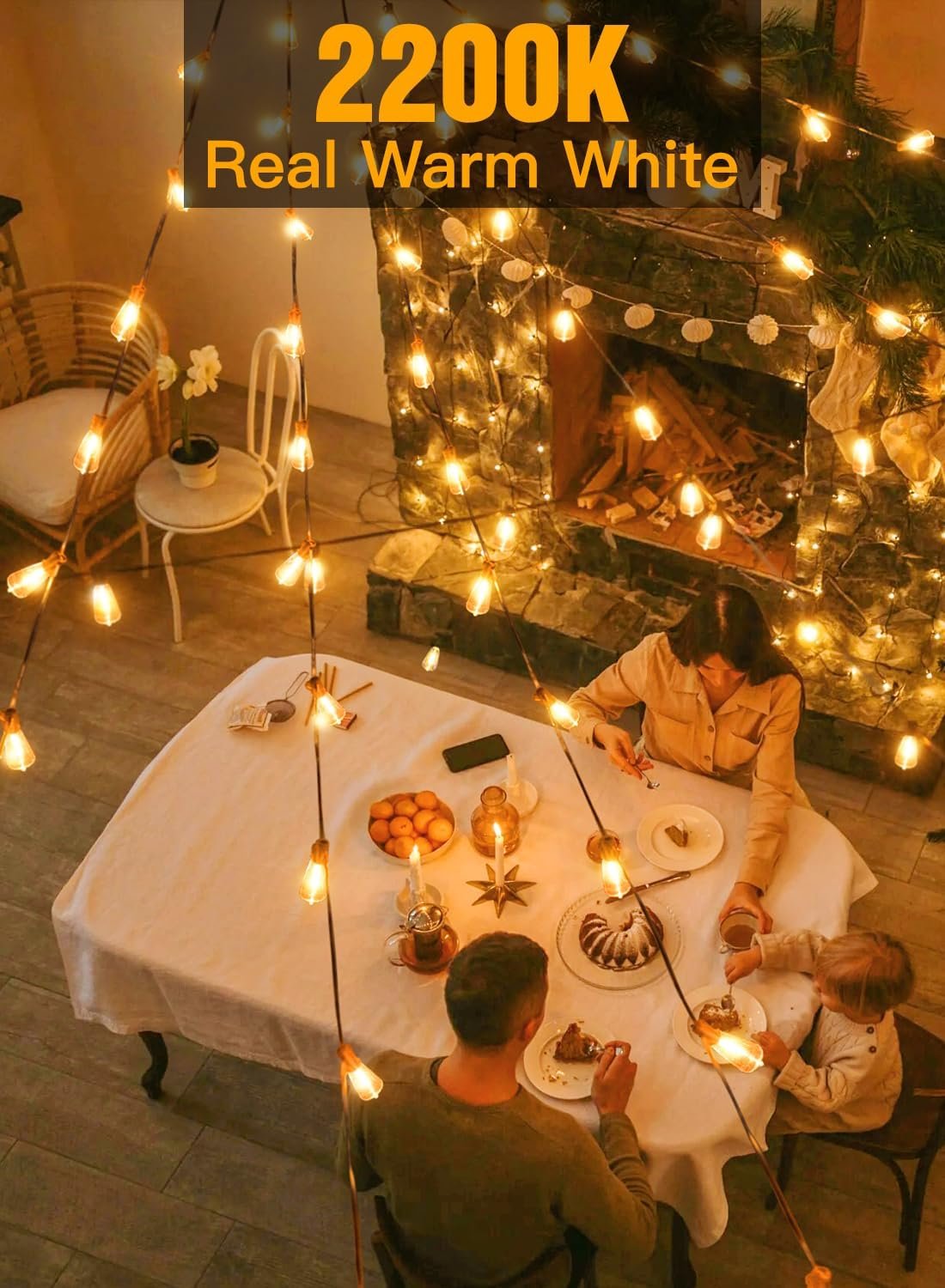 Ollny Outdoor String Lights 160FT, Shatterproof Connectable Patio Lights with 80+4 Spare ST38 Vintage Bulbs, 2200K Warm White Waterproof Outside Hanging Light for Yard Camping Gazebo Porch Balcony - Image 5
