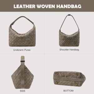Vegan Leather Woven Tote Bag, Leather Braided Purse Clutch Purse, Woven Top-Handle Shoulder Handbag Crossbody Bag