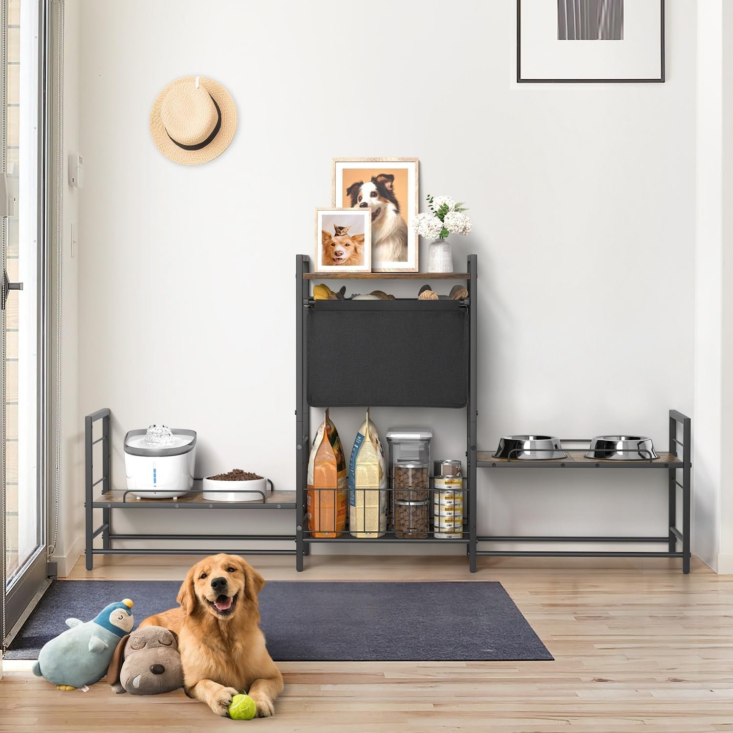 Elevated Dog Bowl Stand with 2 Feeding Stations, Adjustable Raised Feeding Station Cabinet with Toy Bin Basket, Lifted Food and Water Bowl Holder, Pet Storage Organizer for Large Medium Small Dogs - Image 8