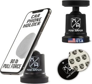 Mob Armor MobNetic Maxx – USA Assembled Magnetic Phone Holder for Car, Magnetic Car Phone Mount, 90-Degree Tilt, 360-Degree Rotation, Aluminum Metal, Compatible with iPhone & Android – Black