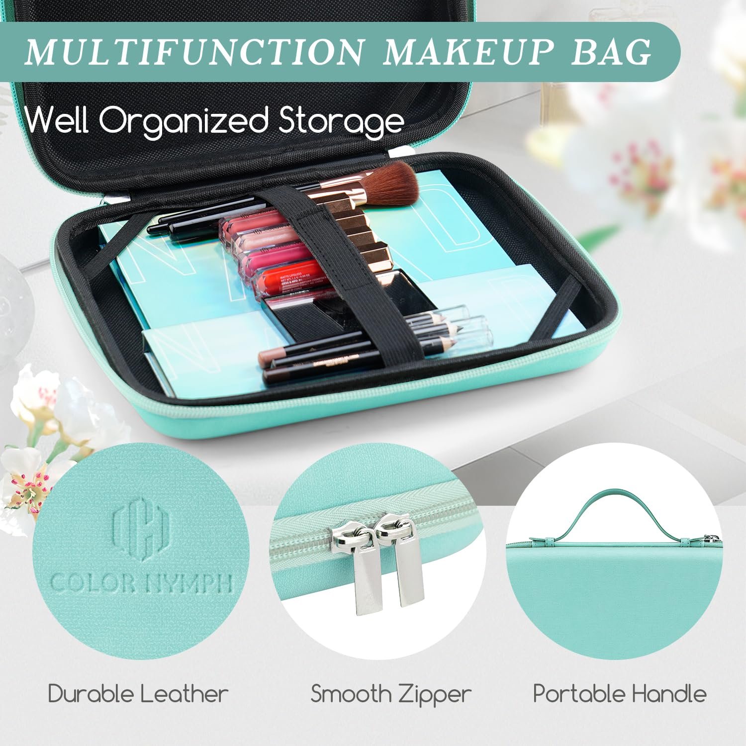 Color Nymph Beginner Makeup Kits Gift for Teens, Makeup Palettes with Reusable Handbag Includes 36 Colors Eyeshadow Blushes Bronzer Highlighter 4 Colors Lipgloss, Lip Oil Brushes Mint Green - Image 6