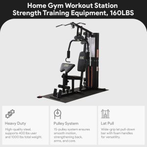 BalanceFrom Multifunctional Steel Frame Home Gym Machine with Floor Mat – Strength Train...